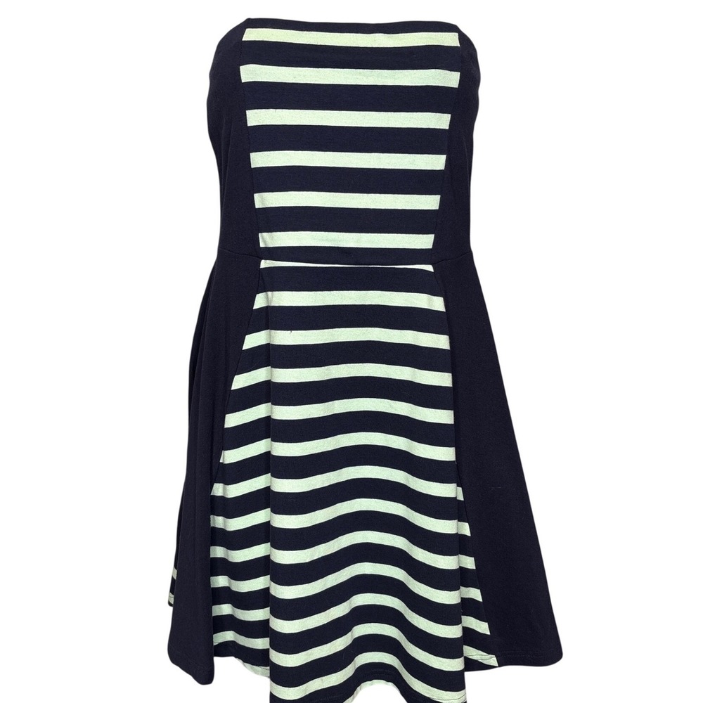 Express Y2K Womens Navy Striped Strapless Fit and Flare Dress Sz M 90's Preppy